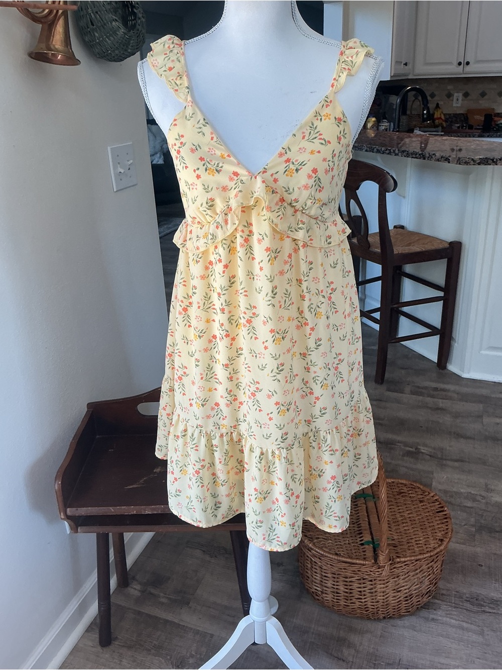 Yellow Floral Ruffle Sundress altard state size xs whimsy fairy feminine